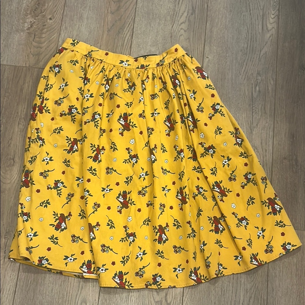 Yellow Floral A-Line Skirt